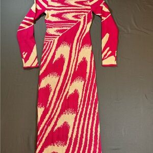 Fashion Nova Pink and Cream Long Sleeve Dress